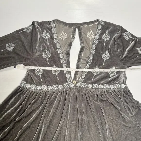 POL Velvet Tunic Silver Gray Women’s Medium Boho Fairy Cottage Festival Babydoll - Picture 14 of 16